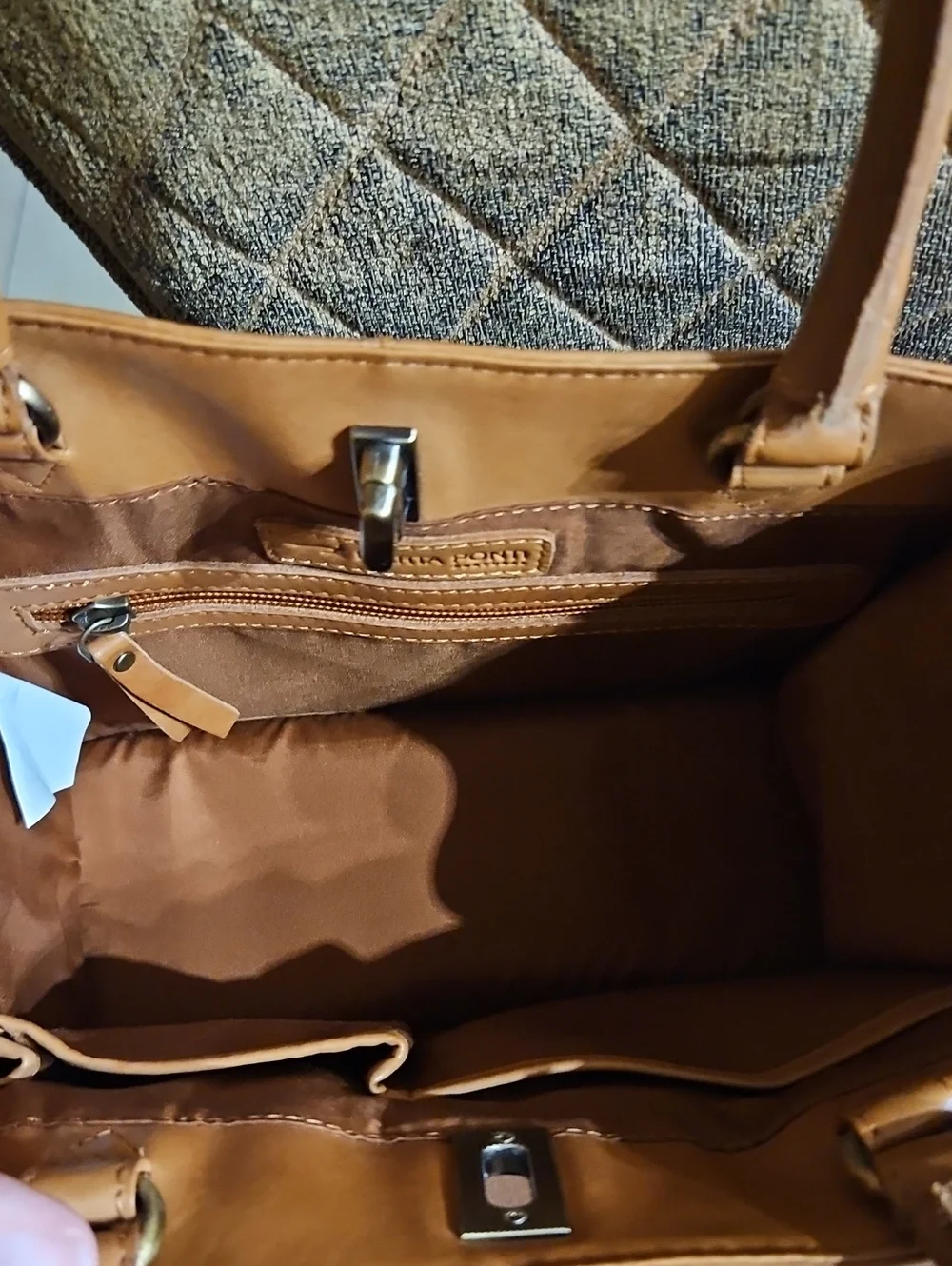 Marta Ponti Brown Leather Stud-Trim Turnlock Crossbody Shoulder Satchel Bag Boho